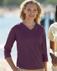 (3577a) LAT Ladies' Combed Ringspun V-Neck 3/4-Sleeve T-Shirt