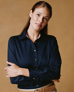 Harriton Ladies' Long-Sleeve Twill Shirt with Stain-Release