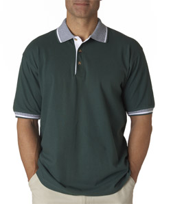 UltraClub Adult Color-Body Classic Pique Polo with Contrasting Multi-Stripe Trim