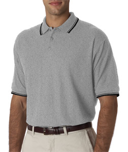 UltraClub Men's Short-Sleeve Whisper Pique Polo with Rib Collar and Cuff Tipping