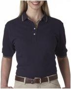 custom screen printed women's  polo shirt with trim