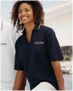 custom embroidered women's polo shirt with trim
