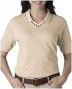 custom screen printed women's  polo shirt with trim