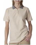 custom screen printed women's  polo shirt with trim