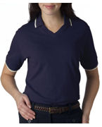 custom screen printed women's  polo shirt with trim
