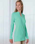Screen Printed DP165WA Devon & Jones Pink Stretch Jersey Long Sleeve V-neck Tunic