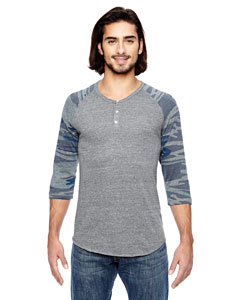 Alternative Men's Eco Jersey Triblend 3/4-Sleeve Raglan Henley Fashion T-Shirt